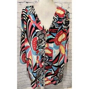 Maggie Barnes Woman’s Plus Colorful Modern Print Long Sleeve Blouse Size 2X